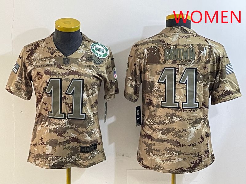 Women Philadelphia Eagles #11 Brown Camo Nike 2025 Salute to Service Limited NFL Jersey style 5